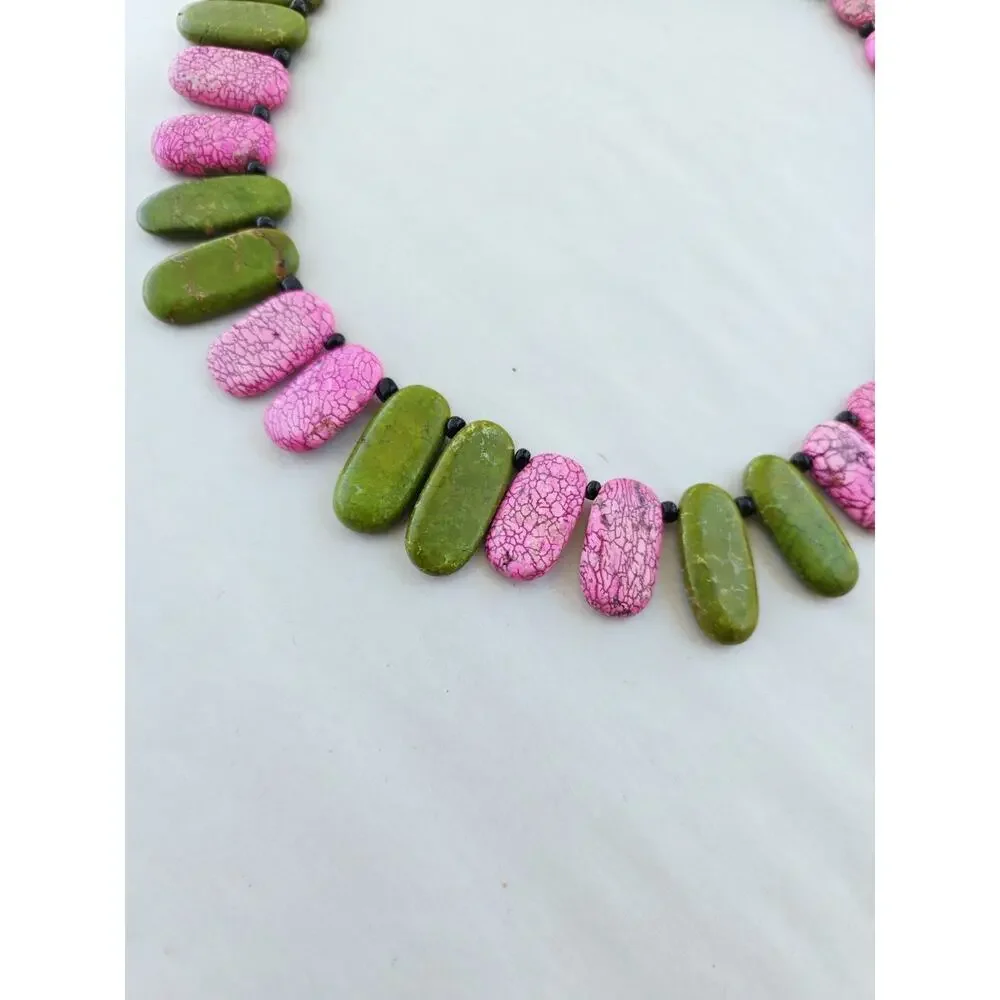 Handmade Gem Stone‎ Beaded Artisan Necklace Howlite Green Pink Green Choker Boho